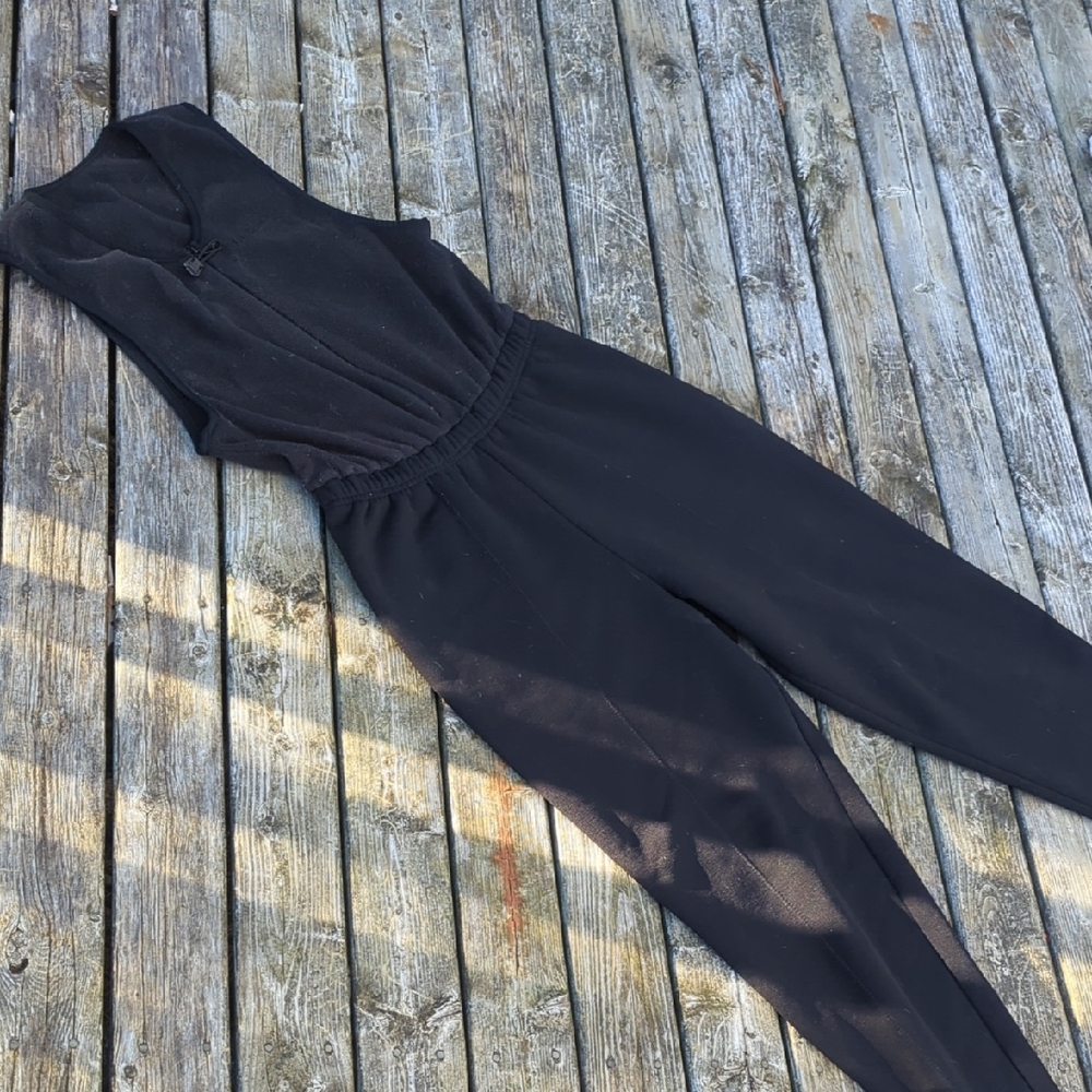 Black fleece LLBean jumpsuit
